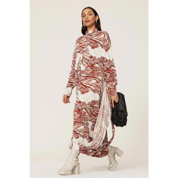 Proenza Schouler Dresses & Skirts - Proenza Schouler Red Beige & White Swirl Print Shirtdress Size 12